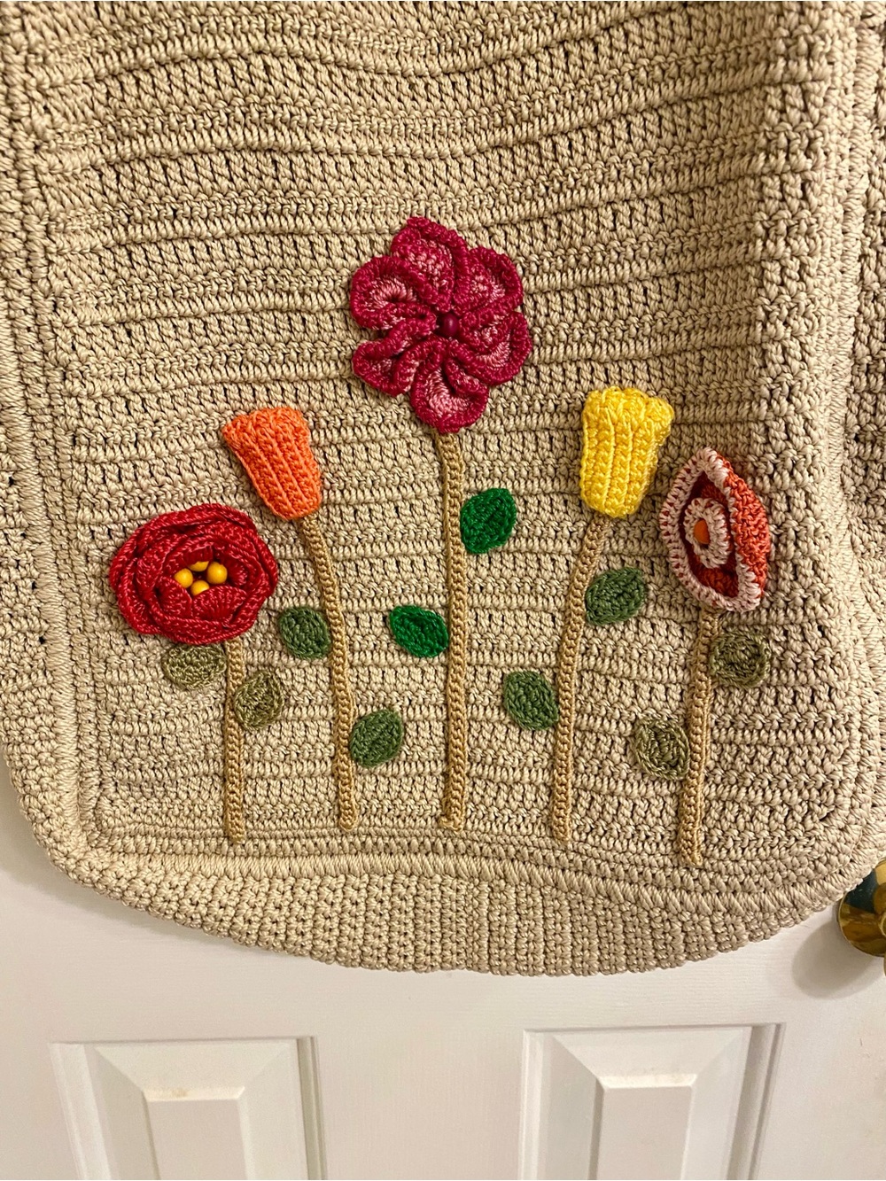 BEAUTIFUL BOHO CROCHET FLORAL LARGE TOTE BAG COTTAGECORE MARKET TOTE BAG PURSE - Picture 5 of 16